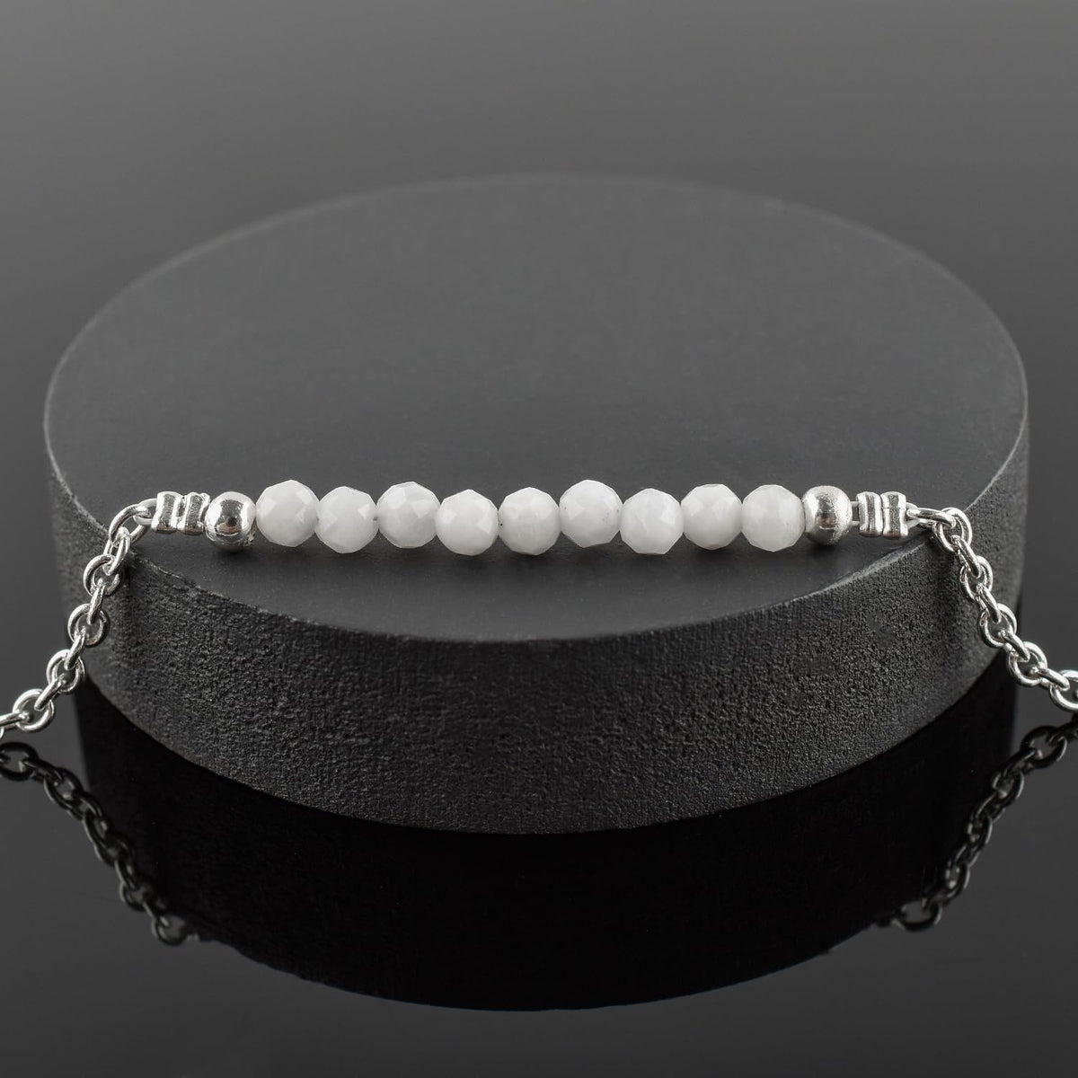 YANARA White Opal Ankle Bracelets for Women Natural October Birthstone Beaded Jewelry, Dainty Gemstones Anklets 9"+1.25" inch Silver Plated Adjustable Chain, Chakra Healing Crystals