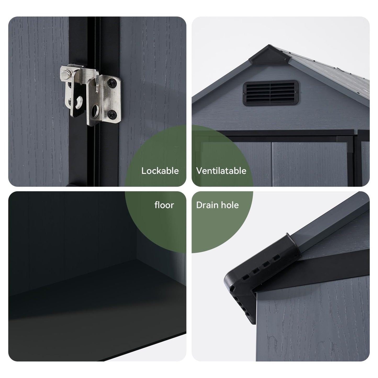 Aoxun 4x6 FT Resin Shed with Reinforced Floor, Outdoor Storage Shed, All-Weather Plastic Tool Storage with Lockable Door, Window & Vents for Garden, Patio, Bike & Garbage Can, Dark Gray