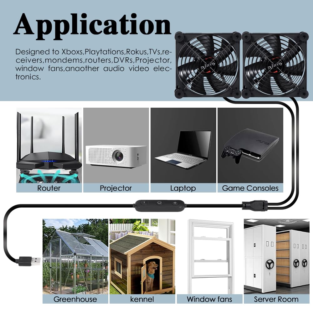 xiaoqijia 140mm 10 5V 12V IPX5 Dual Quiet Fan with Speed USB Fan DC Waterproof Fan PC Fan Portable Cooling Fan