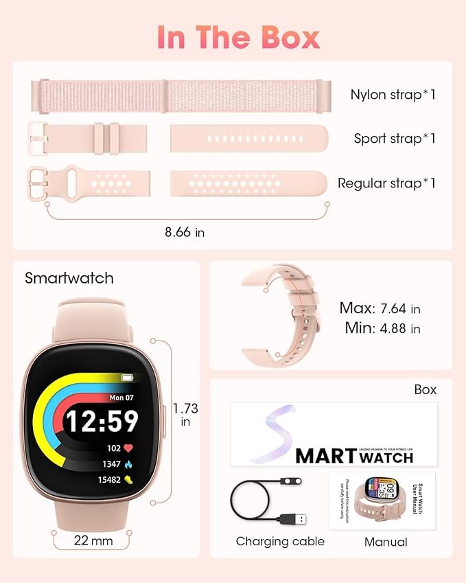 Fitness Trackers for Women Smart watch: Fitness Watch with Blutooth Call 24/7 Heart Rate SpO2 Sleep Monitor IP68 Waterproof 120+ Sport Mode Activity Trackers Compatible iPhone Android Phones (3 Bands)