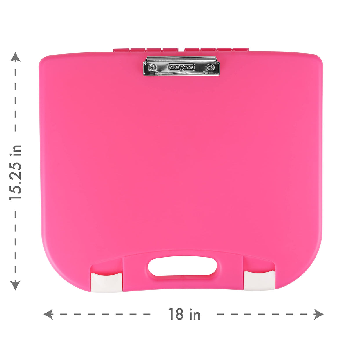 DEXAS Portable Lap Desk with Storage, Integrated Handle, Exterior Wire Clip, 18”x 15.25”x 1.38” Pink w/White Latch