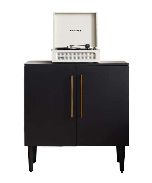 Crosley Furniture Everett Accent Storage Cabinet, Record Player Stand, Vinyl Records Holder, Matte Black