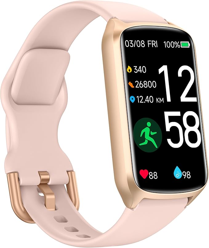 Health Fitness Tracker with 24/7 Heart Rate, Blood Oxygen, Blood Pressure, Sleep Tracker, 5ATM Waterproof Activity Trackers with Step Tracker, Pedometer (S & L Bands Included)