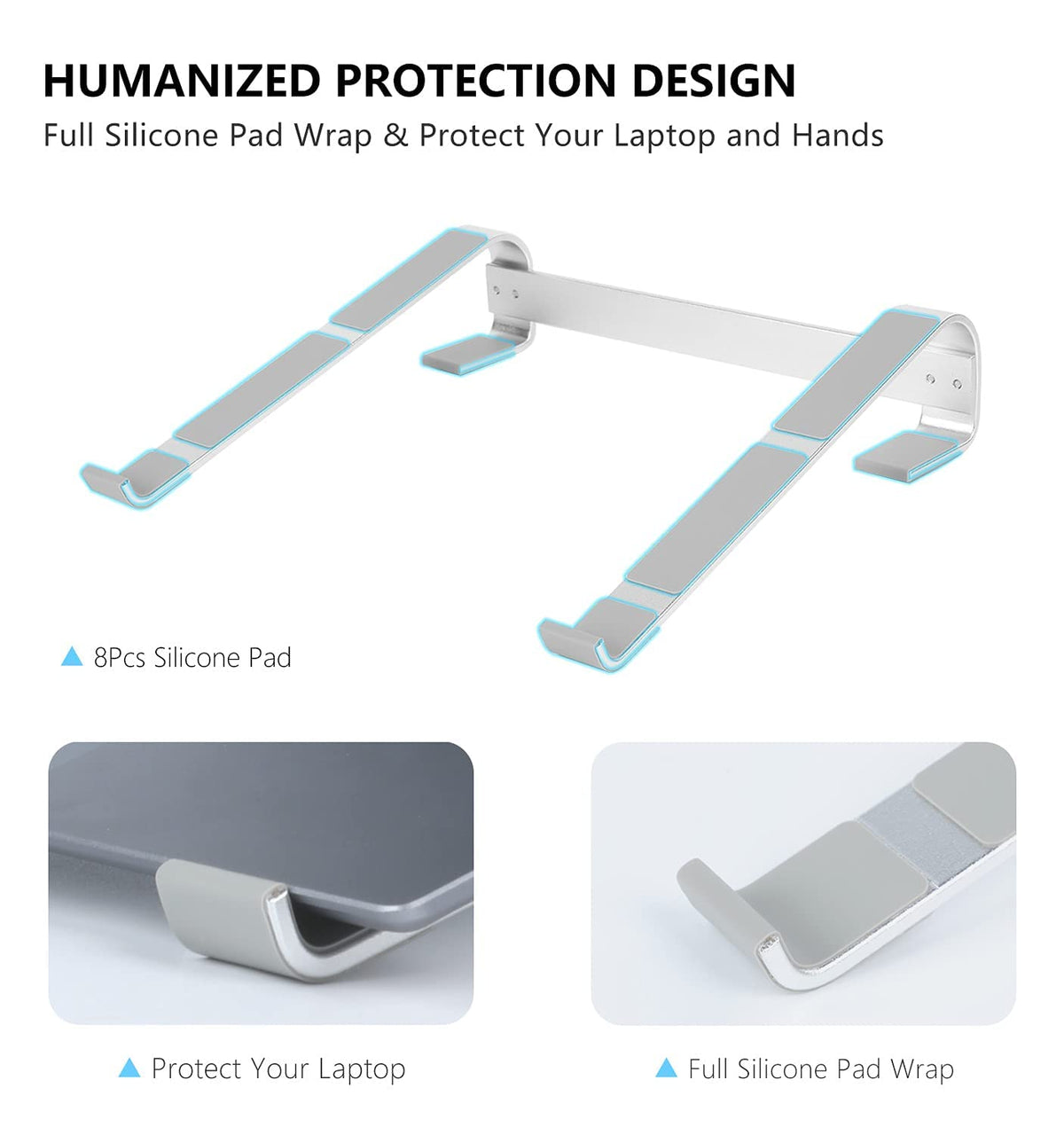 KYQEE Ventilated Laptop Stand for Desk, Ergonomic Aluminum Laptop Riser, Computer Stand for Laptop, Compatible with MacBook Air Pro, Dell, HP, More 11-17.3 Inches Notebook, Work from Home (Silver)