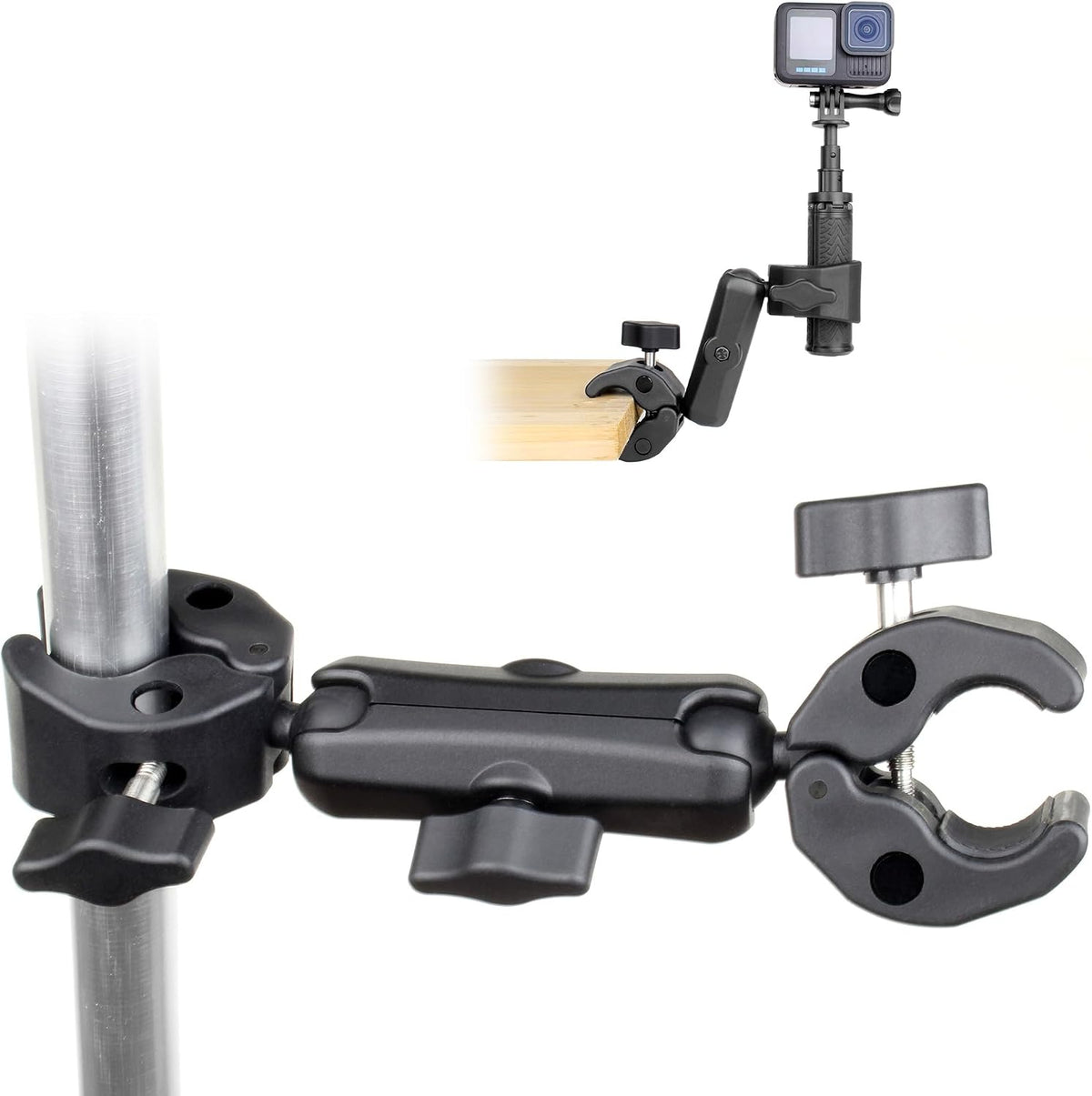 SOONSUN 360 Double Super Clamp Camera Mount, Umbrella Clamp for Chair, Desk, Stroller, Wagons, Tripod, Pole, Light