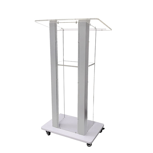 FixtureDisplays® Clear Acrylic Plexiglass Podium Steel Sides Church Pulpit School Lectern Debate Funeral Home Conference 14306NEW-NPF