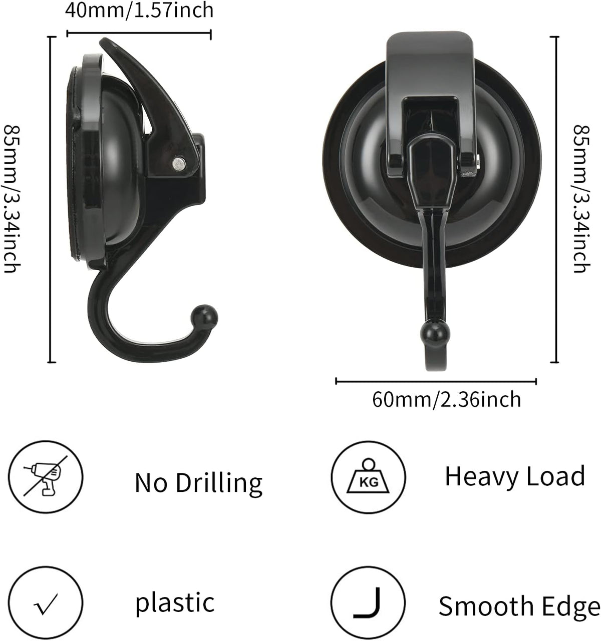 Skiennix Heavy Duty Vacuum Wreath Cup Hook - Super Suction, No Hole Required | Black-Plated, 2 Pack