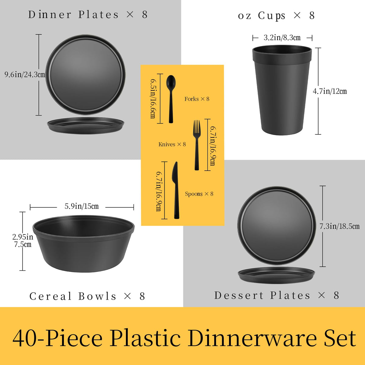 ZIVONA 40 Piece Apartment Essentials Dinnerware Set, Stackable Space-Saving Plates & Large Flat Bowls (Pasta/Salad), Modern Matte Unbreakable Plastic Dishes, Microwave Safe, Pastel