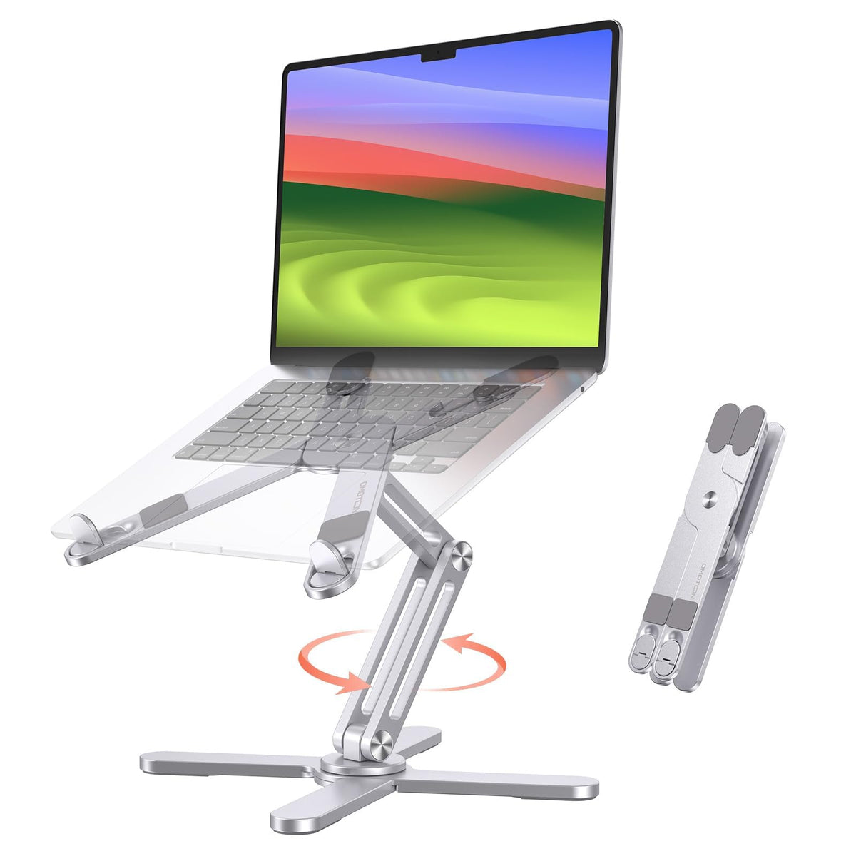 OMOTON LA10 360° Rotating Laptop Stand Riser for Desk, Ergonomic Foldable Computer Stand Adjustable Height Angles for Collaborative Work, Easy Storage Fit Macbooks,All Laptops up to 16 inches, Silver