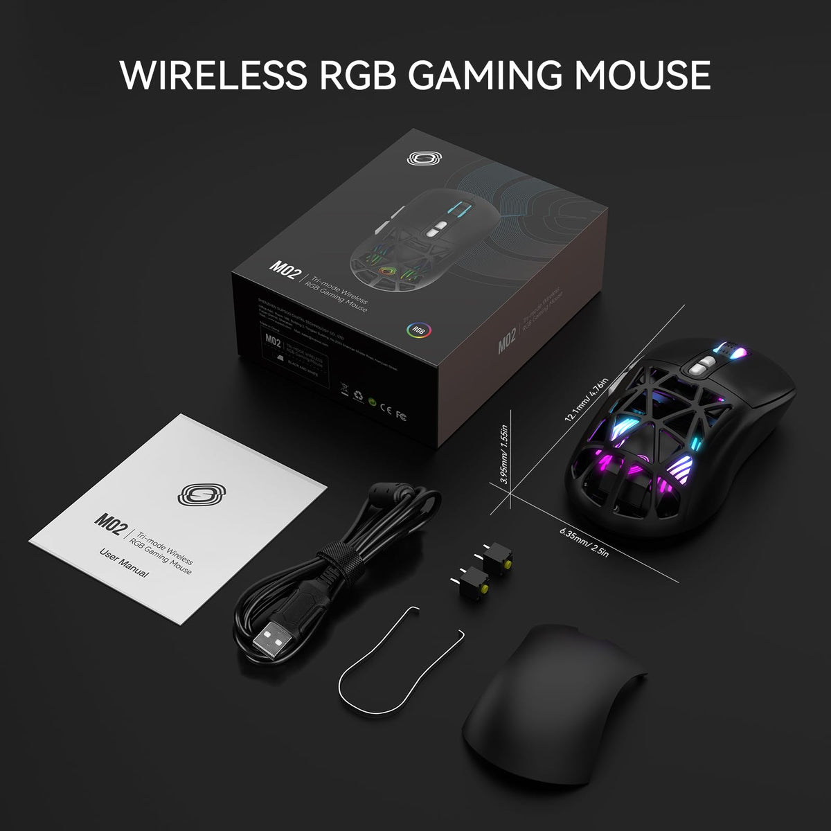 FD Wireless Gaming Mouse,Rechargeable RGB Programmable Macro Mouse,10000 DPI,Tri-Mode 2.4GHz/BT 5.0 with Wired,3.7V 500mAh Built-in Battery for Laptop Desktop PC MacBook Chromebook - Black