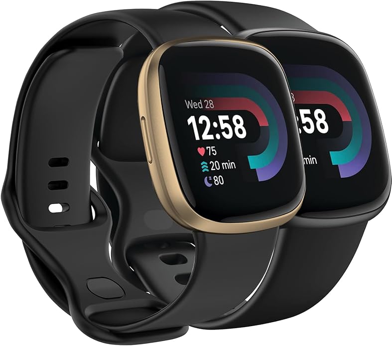 Compatible with Fitbit Versa 4 / Fitbit Versa 3 / Fitbit Sense/Sense 2 Bands, Soft Silicone Replacement band for Women Men 2 Pack