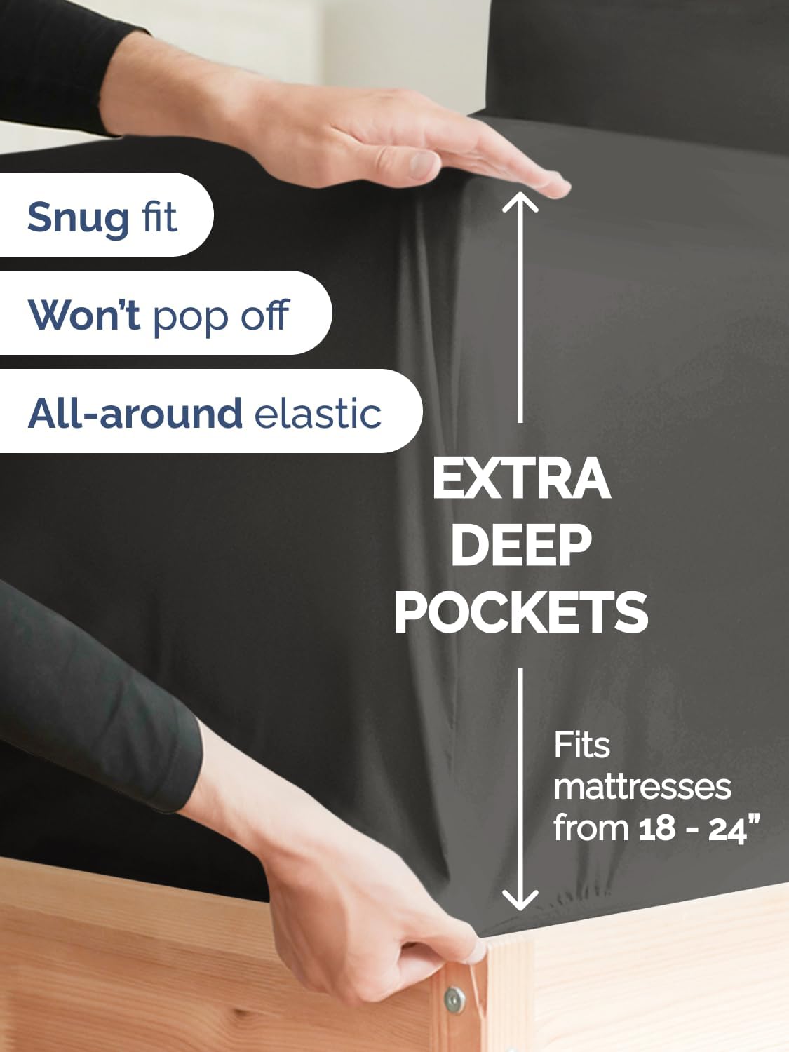 Skiennix Extra Deep Full Sheet Set | 6-Piece Breathable Cooling Bedding - Soft, Wrinkle-Free Charcoal