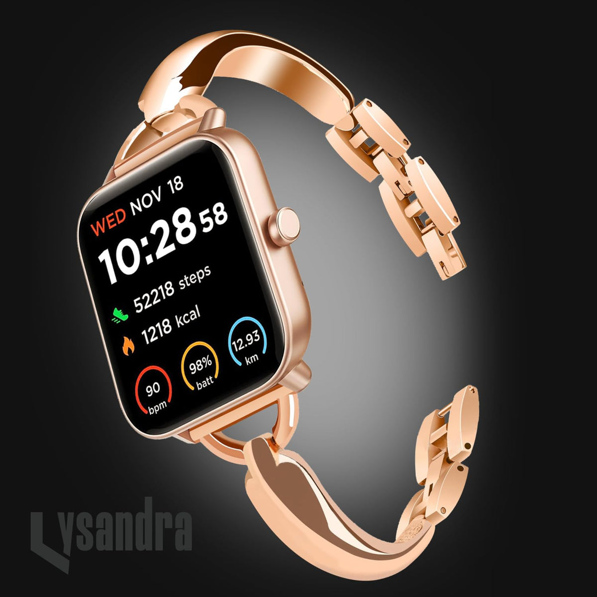 IDW13,IDW16,IDW19,IDW17 Smartwatch Bands, LYSANDRA stainless steel Shiny Fancy Wristband, Stylish Replacement Slim Strap Compatible for IDW13 Watch/Woneligo W3/IDW16 Watch/IDW19 Watch/22mm lug watch (Rosegold)