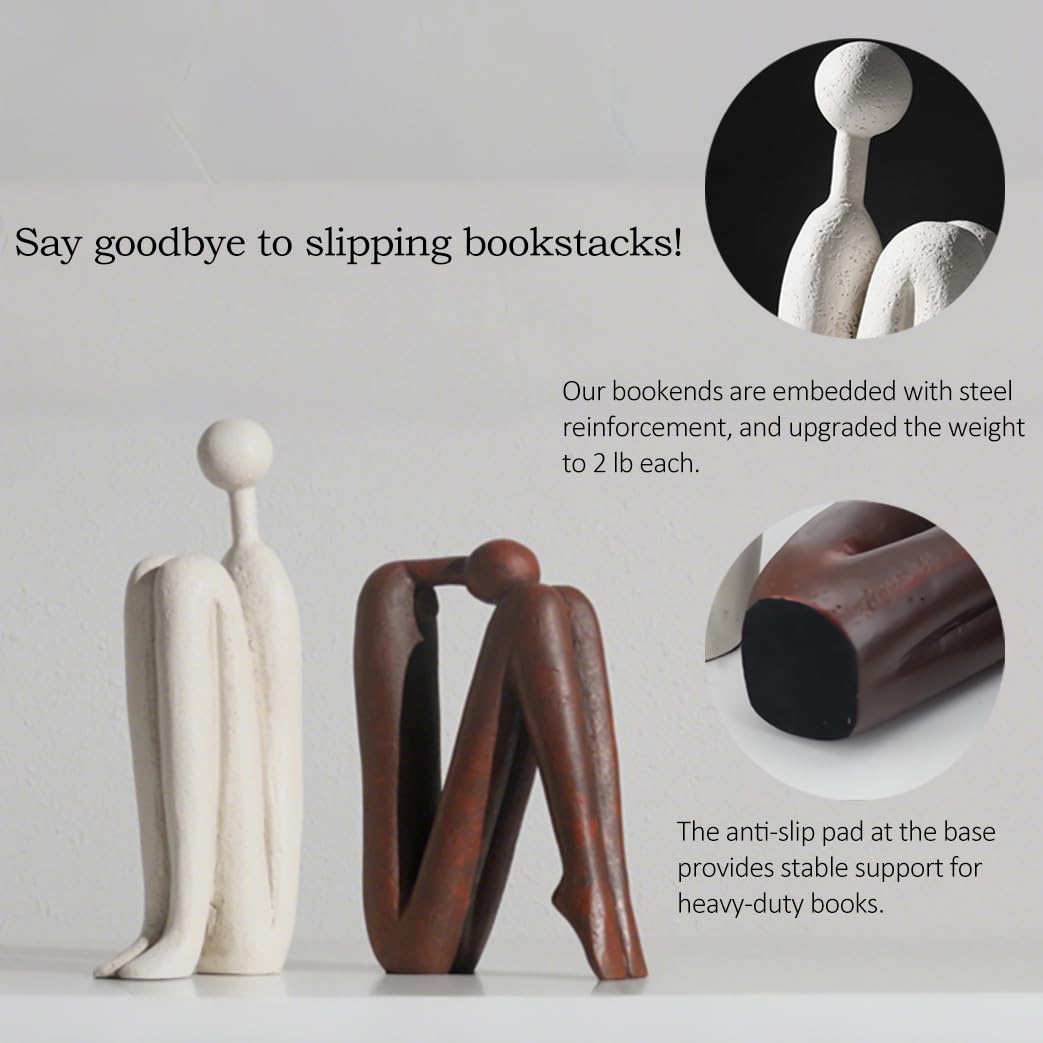 Decorative Bookends for Heavy Books, Thinker Statue Book Holders for Shelves & Office Desk, Abstract Decor Aesthetic Book Ends Stoppers, Modern Bookshelf Decoration