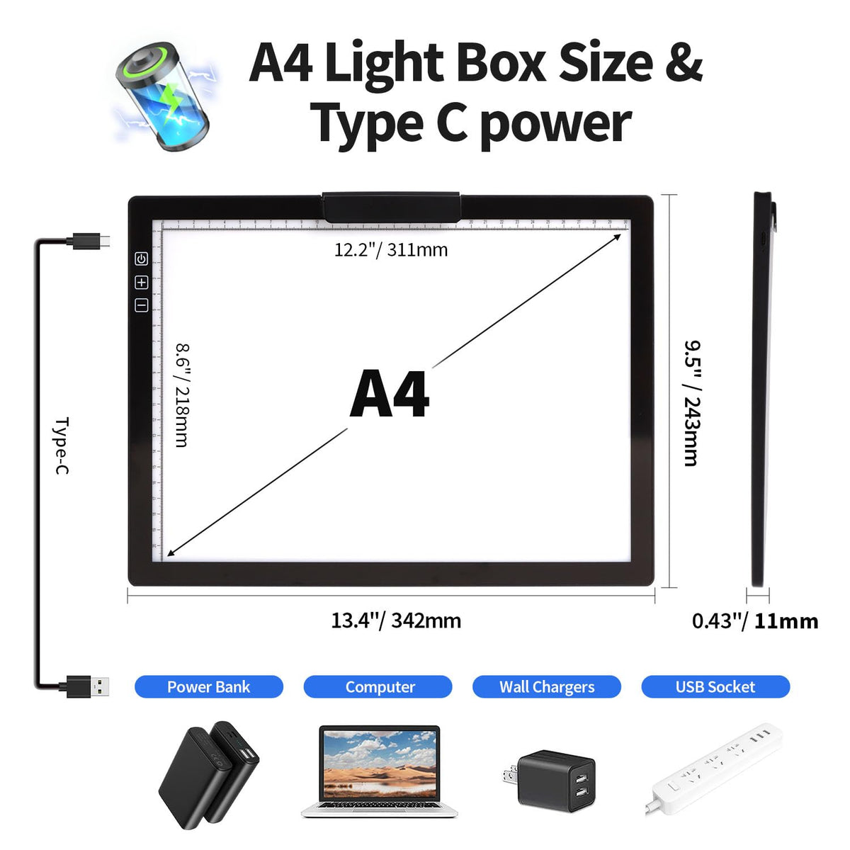 Rechargeable A4 Light Pad with Carry Bag & Stand,Ultra Thin Light Table with Clip,6 Levels of Brightness Light Box for tracing,Diamond Painting.led Light Board for Artists,Drawing,Sketching,Animation