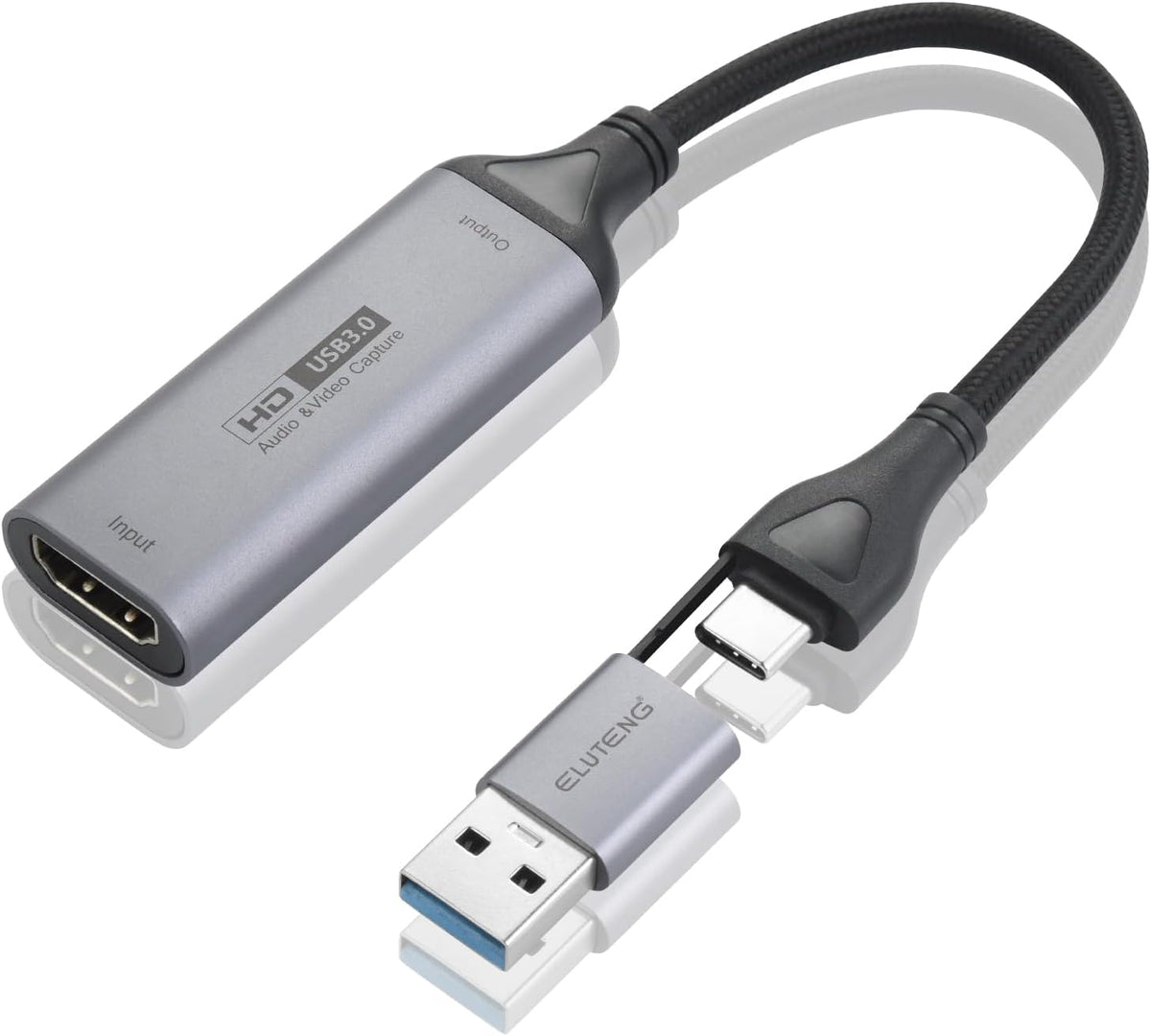 ELUTENG 4K 1080P Video Capture Card, HDMI to USB-A/USB-C Video Recording Card for Gaming, Video Streaming, Conference