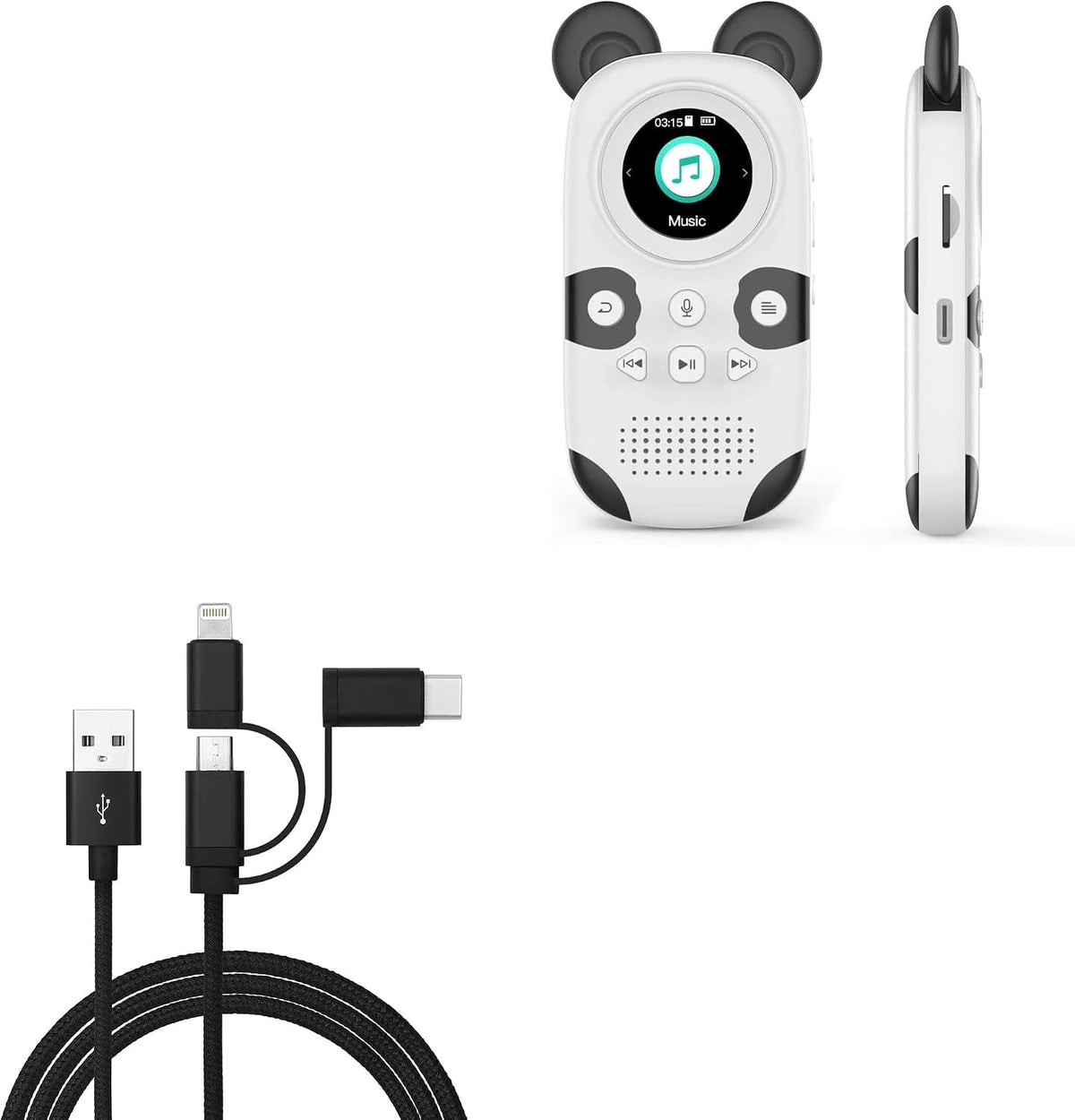 BoxWave MP3 3-in-1 Cable Compatible with RUIZU Kids Bluetooth Player - AllCharge Cable - Jet Black