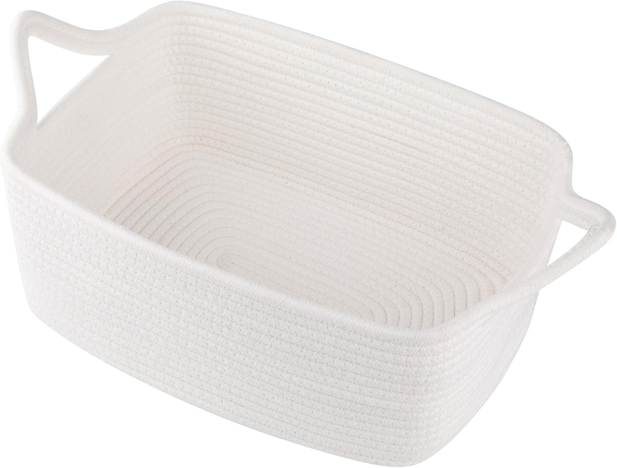 OIAHOMY Woven Storage Basket - Versatile Gift Basket with Handles for Baby Showers | White