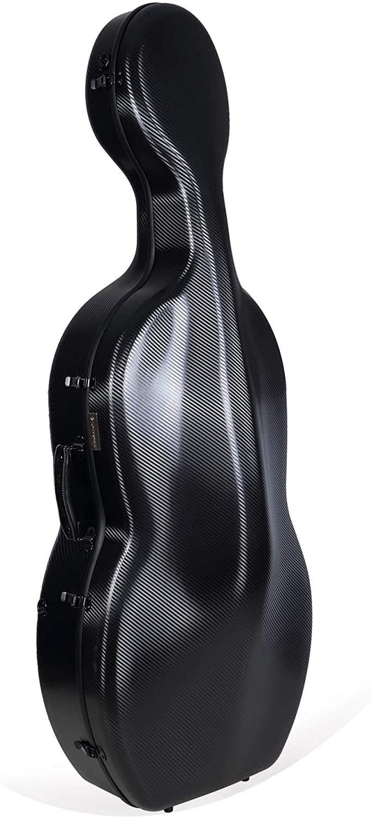 Crossrock Poly Carbon Cello Case for 4/4 Full-Size | Matte Black Finish, Black Velvet Interior, Wheels & Bow Storage – Durable Lightweight Hardshell