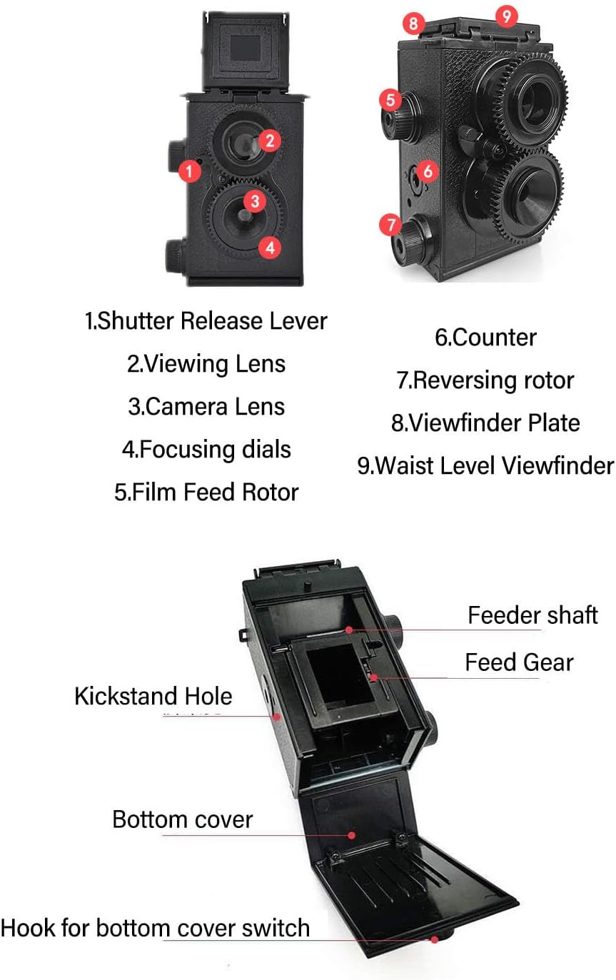 Tangxi 35MM 35MM 135 Dual Lens Film Camera, Vintage Retro TLR, DIY Assembly, Waist Level Viewfinder, Compatible