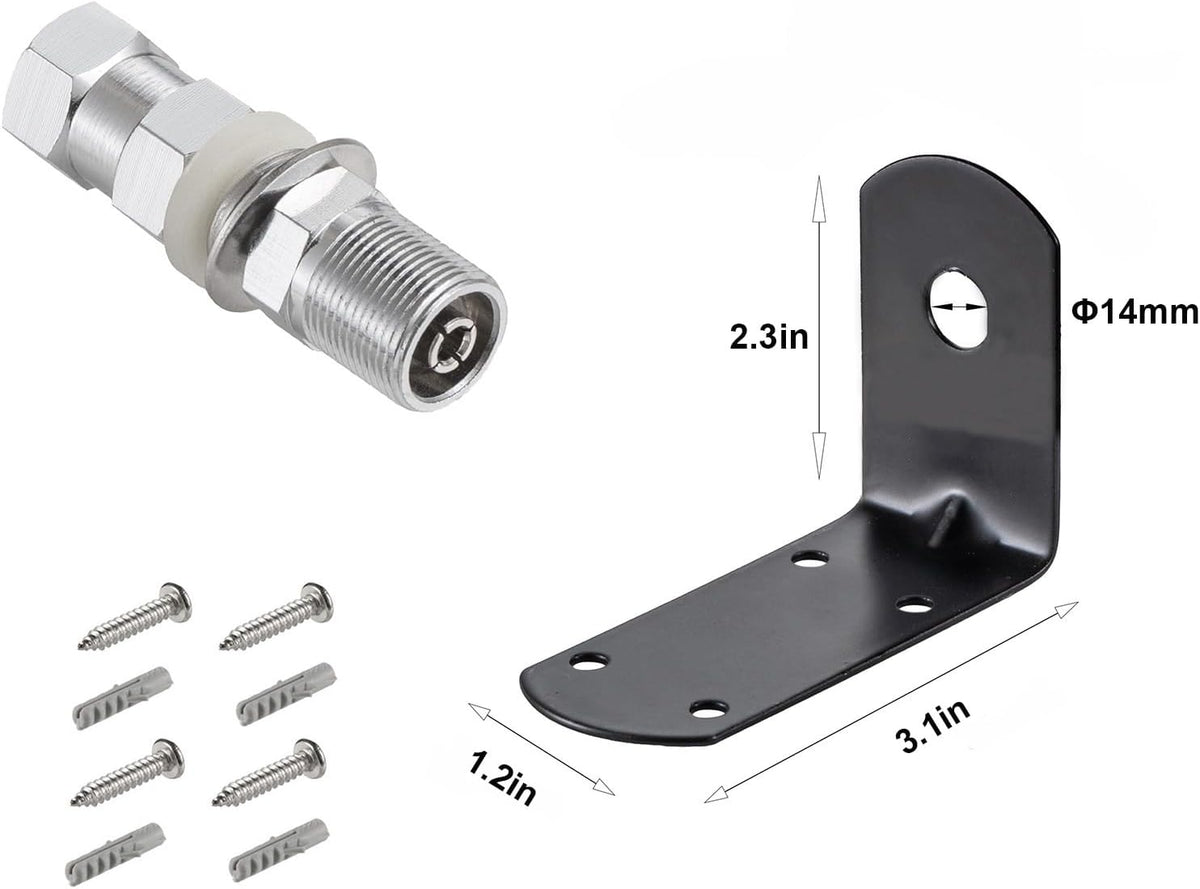 SO-239 3/8-24 L-Shape Universal CB Antenna Hood/Trunk Channel Wall Mount with Stud Compatible with Standard Threaded