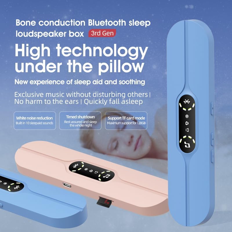 STEHEALTH 3D Pillow Speaker for Sleeping, Bluetooth Bone Conduction, White Noise, Volume Control, Sleep TimerSide