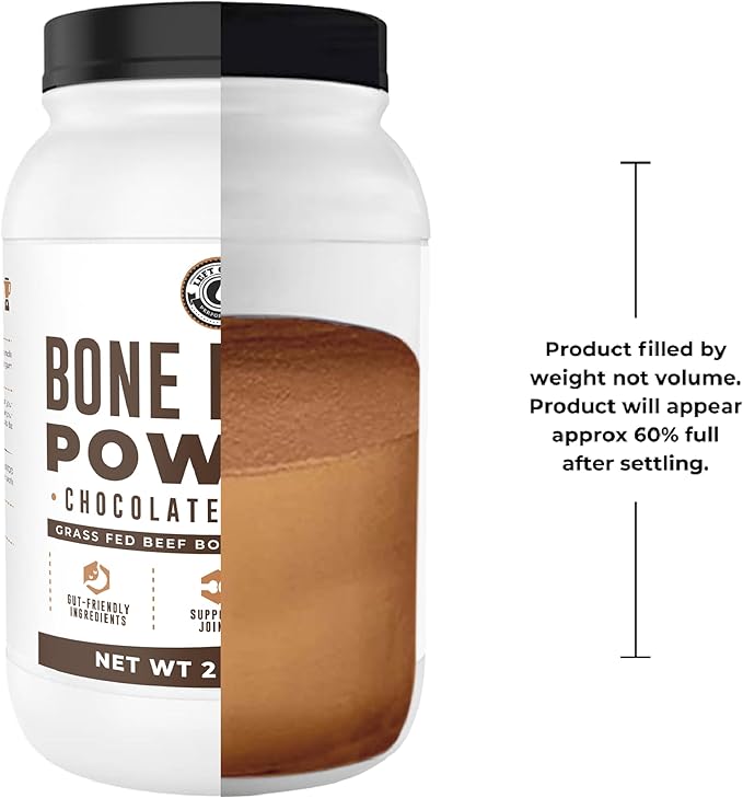 Bone Broth Protein Powder, Chocolate, Grass Fed 2lbs, 42 servings 16g protein, 13g Collagen. Low Carb, 2 net Carb, Dairy Free, Keto Friendly Bone Broth Protein Supplement with Collagen Types I & III