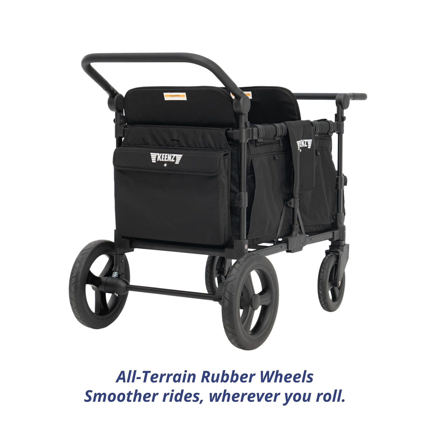 Keenz MOOV 4-Passenger All-Terrain Stroller Wagon with Reclining Seats, Built-in Cooler, Push/Pull Handle, Rubber Wheels, and Activity Tray – Foldable Wagon for Four Kids, Black