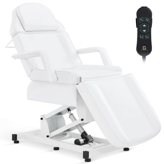 BarberPub Fully Electric Facial Bed with 3 Motor for Esthetician, Tattoo Chair for Client, Massage Bed for Esthetician, Electric Adjustment 2751 (White)