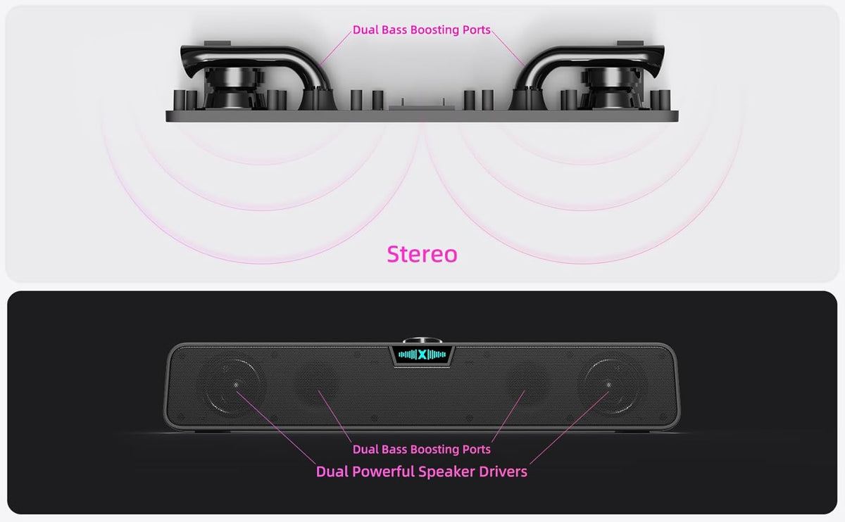 XKX Computer Speakers Soundbar for Desktop PC Mac, USB Plug-in, Wired, External Speakers for Laptop Desk Monitor, RGB
