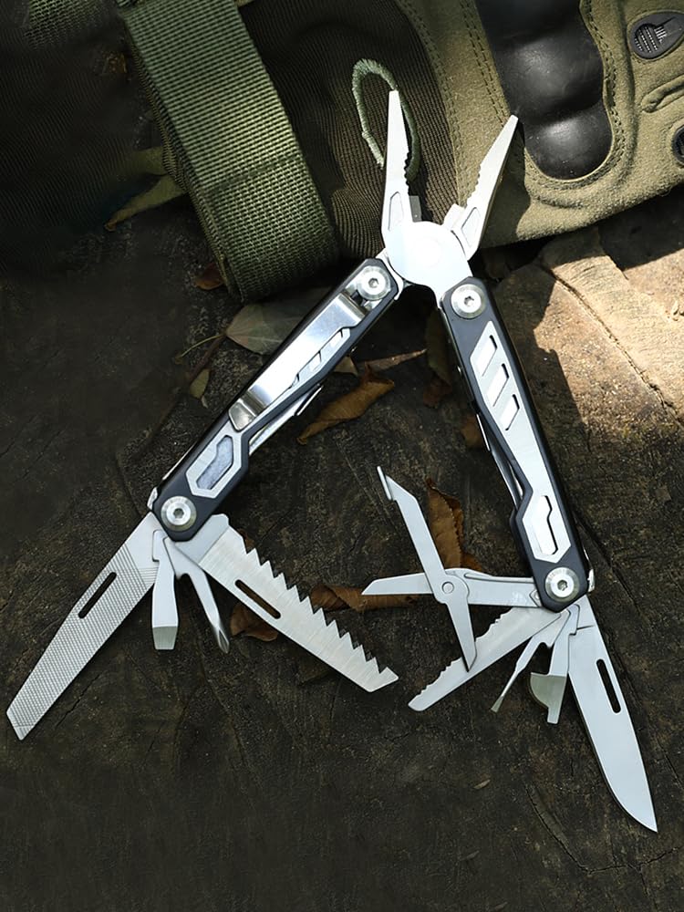 16-in-1 Compact Multitool, Full-Size, Multi Tool for DIY, High-Grip Black Handle - EDC/Hiking/Garden Essential/Outdoors