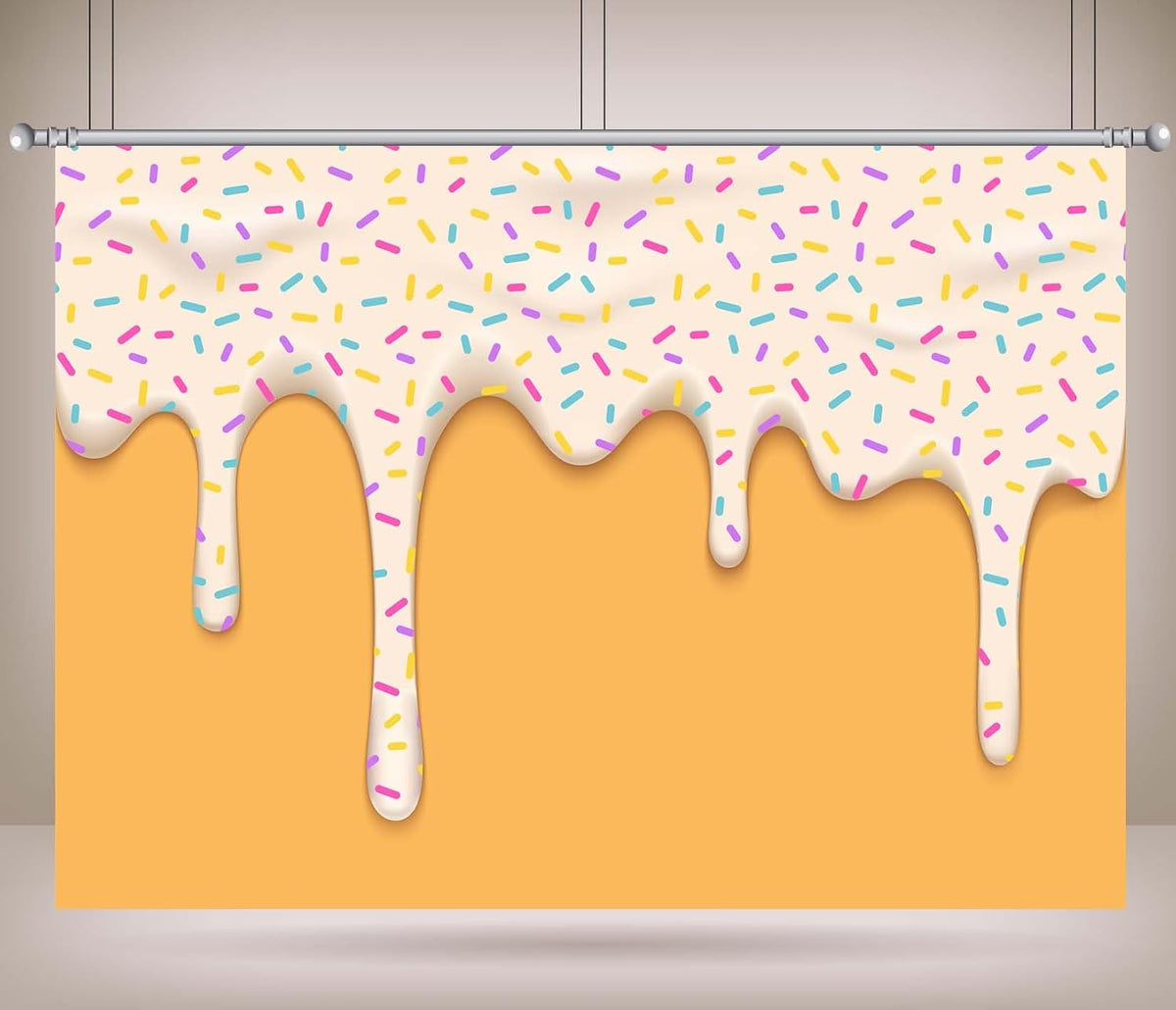 CORFOTO 10x8ft Fabric Dripping Ice Cream Backdrop White Cream Colorful Sprinkles Melting Texture Photography Background