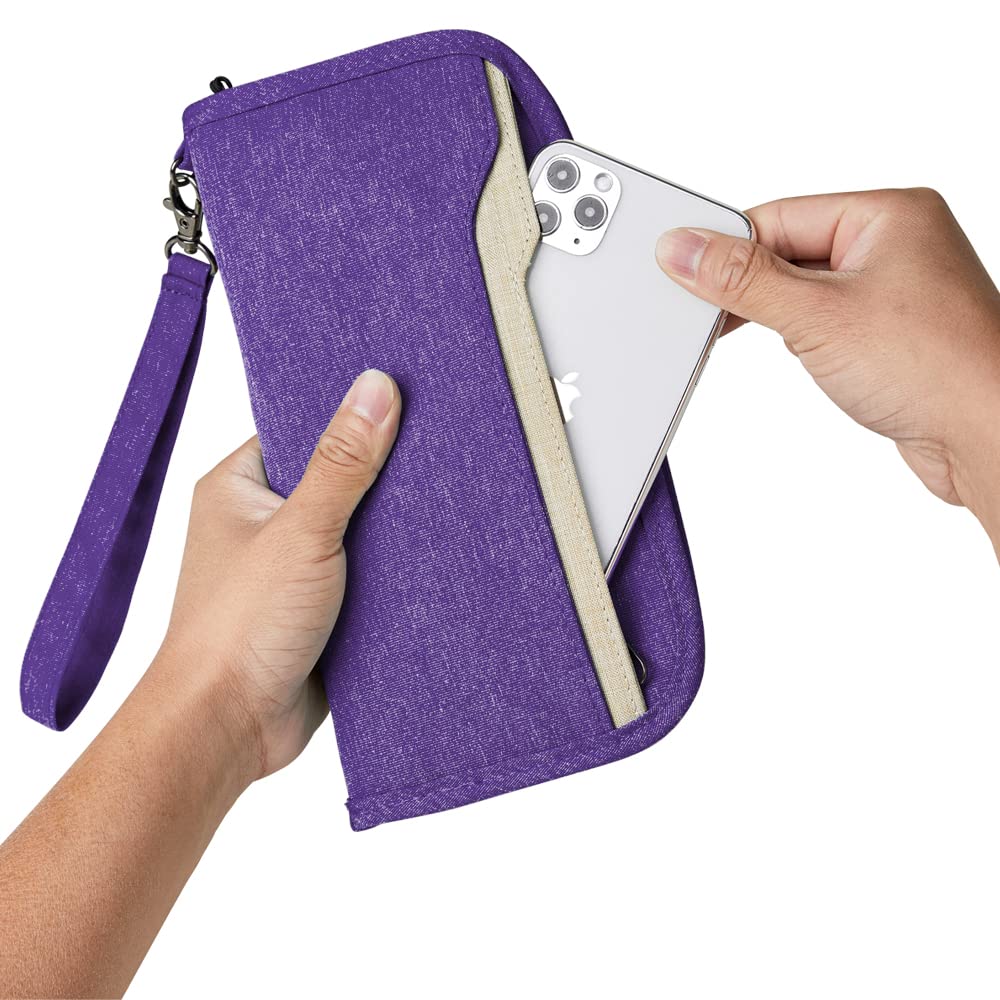 ZOPPEN Unisex Passport Wallet, Purple, Lightweight, Spacious, Scan Proof, Rfid Blocking, with Removable Keychain