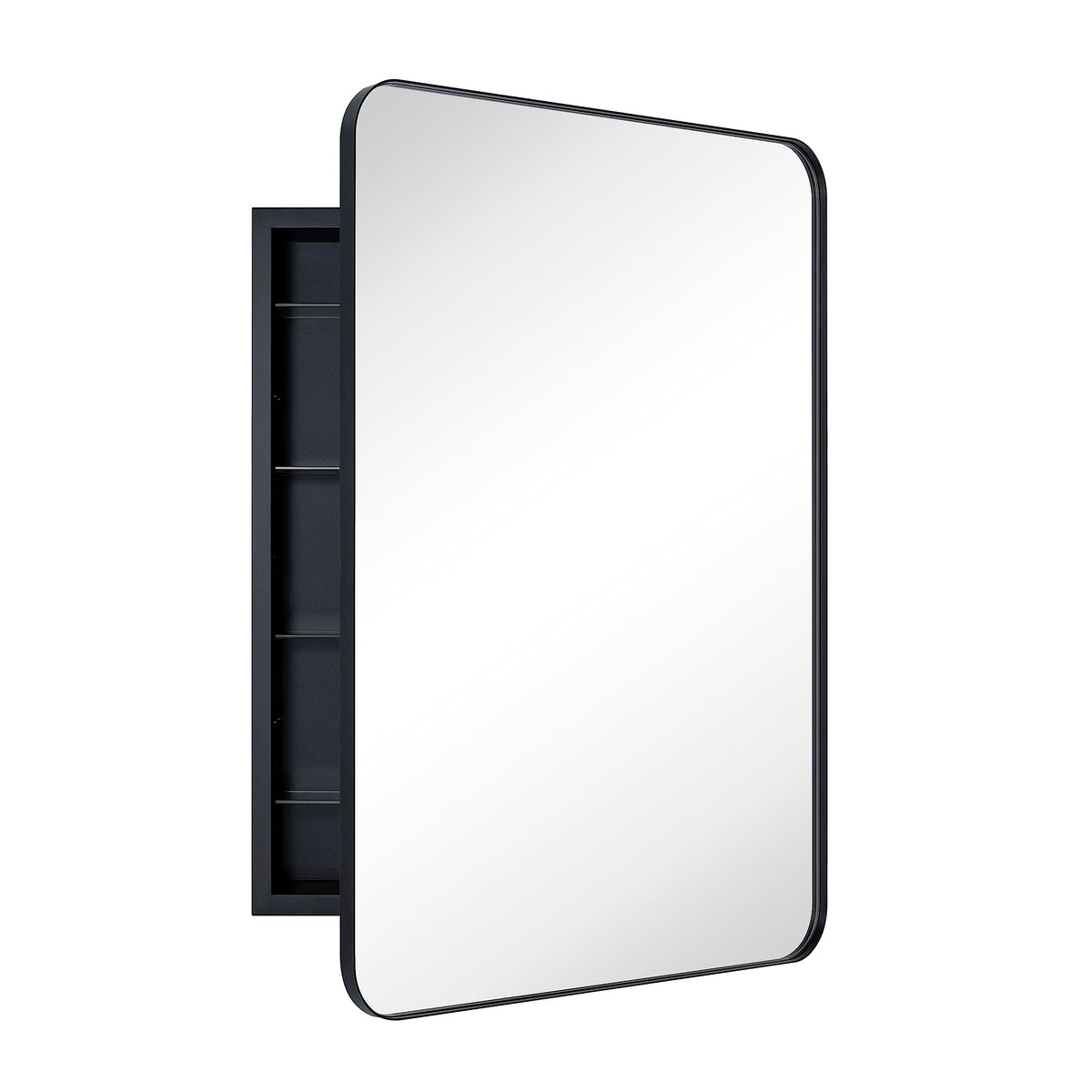 EGHOME Matt Black Rectangle Recessed Bathroom Medicine Cabinet with Mirror Stainless Steel Metal Framed Rounded Rectangular Bathroom Cabinet with Mirror 24x36''