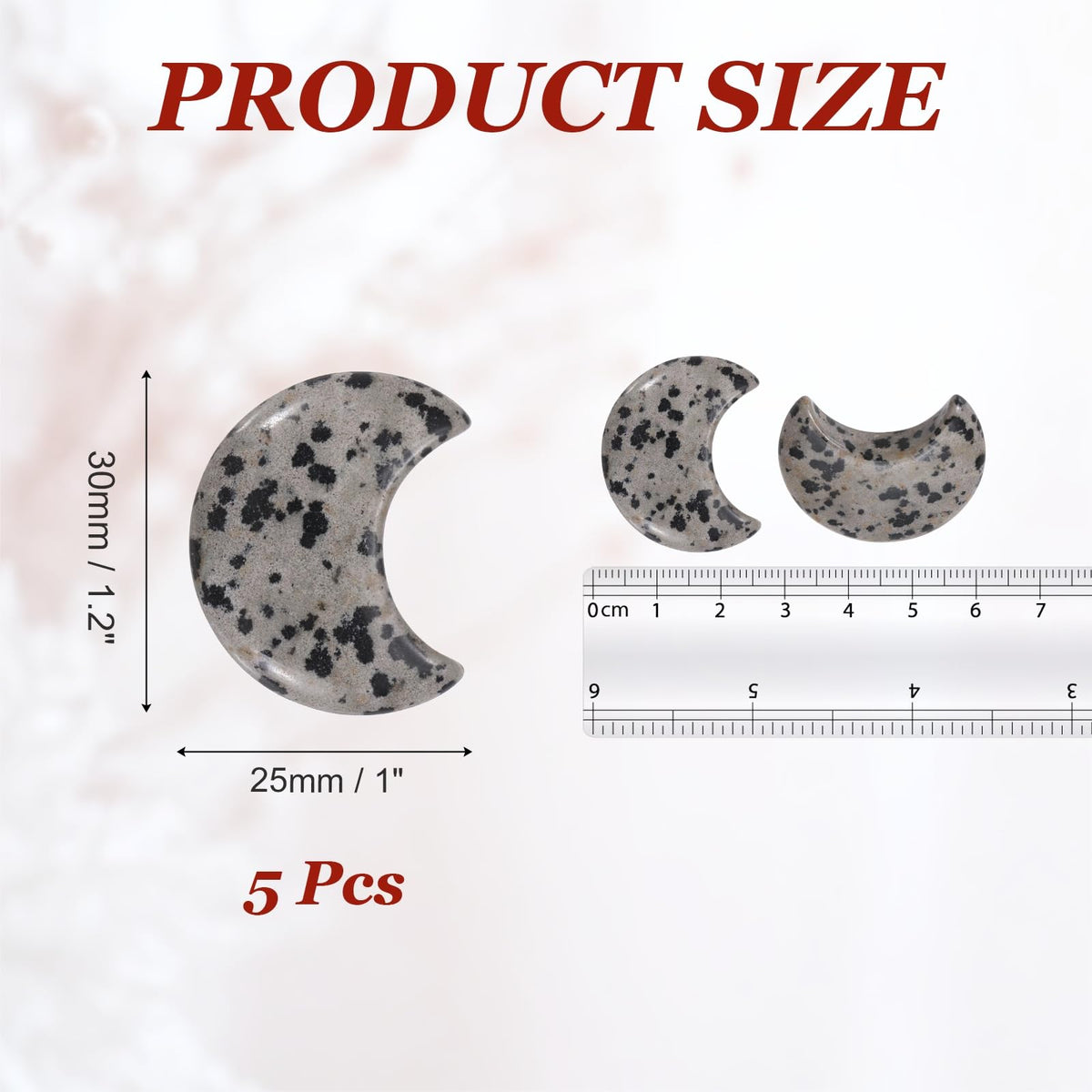 MECCANIXITY 5 Pcs Moon Crystal Worry Stone, 1.2 Inch Length Natural Spotted Jasper Moon Gemstone Bulk, Carved Pocket Stones for Meditation Balancing Pendant Decor