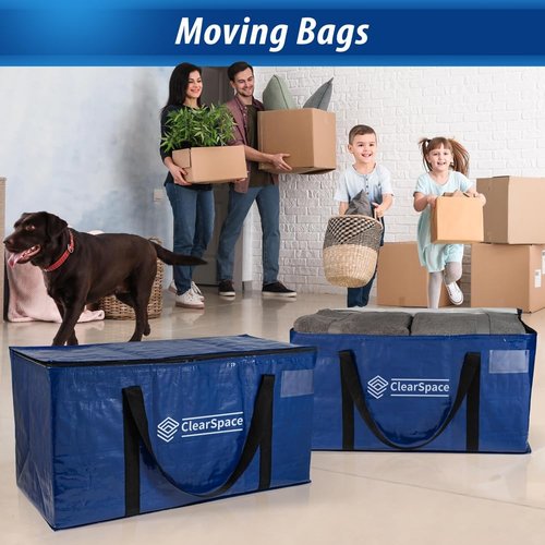 ClearSpace Heavy Duty Moving Bags - Large Storage Bags with Backpack Straps & Zippers | 8 Pack for Easy Moving & Travel