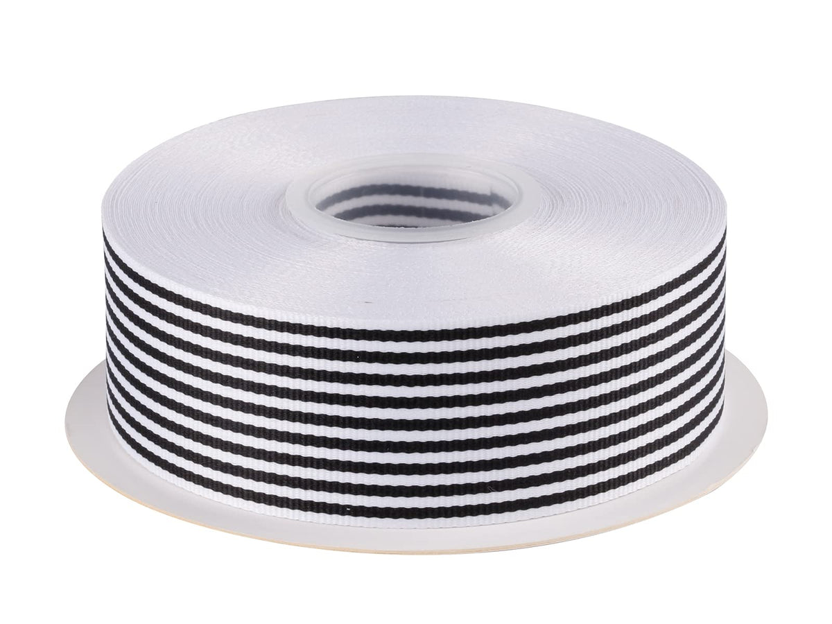 Joycrosso 1-1/2 Inch Wide Black and White Striped Ribbon, Great for Wedding Gift Wrapping Home Décor Floral Arrangement, 25 Yards-Roll