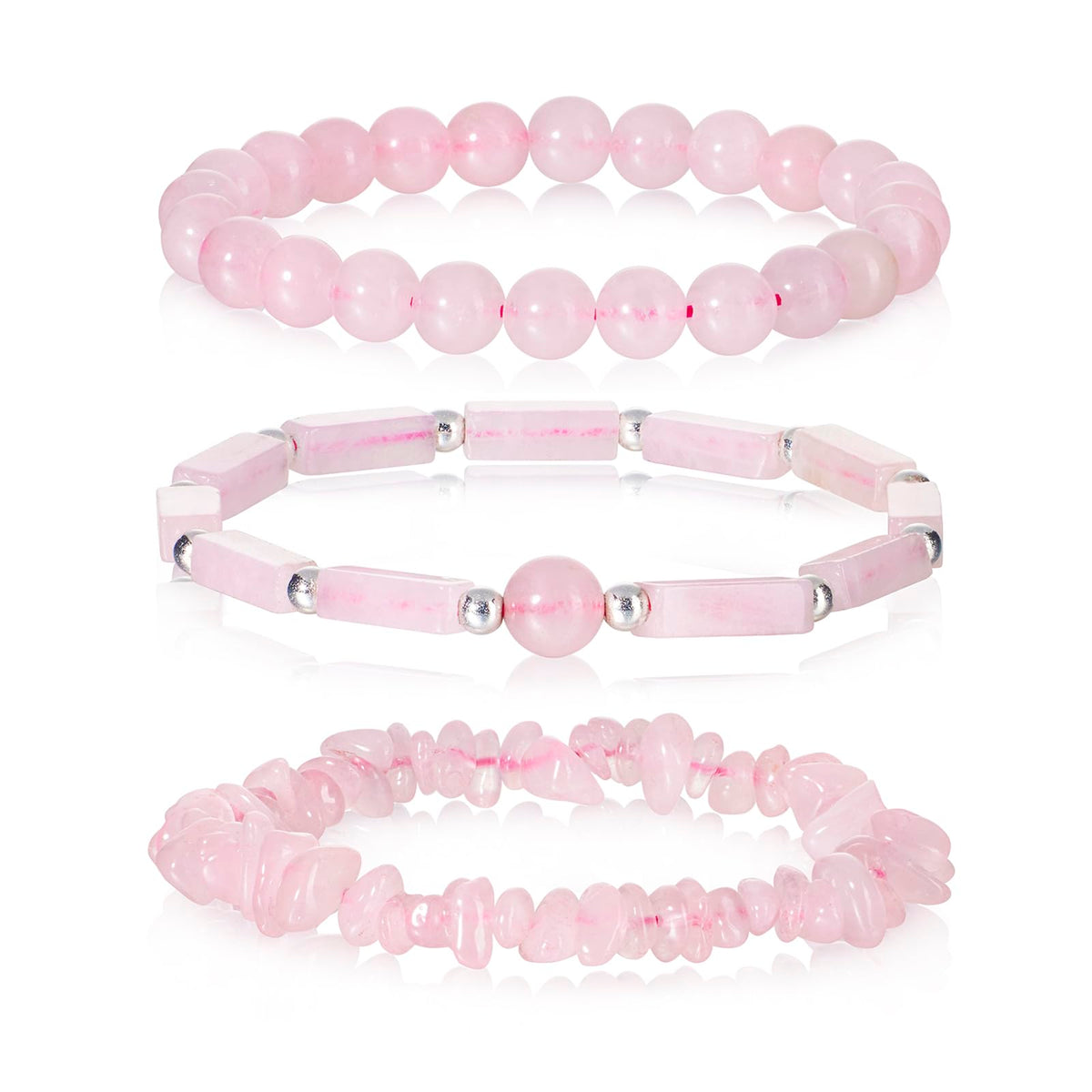 IVY TAILI 3Pcs Rose Quartz Bracelets for Women 8mm Pink Quartz Bracelet Natural Stone Beaded Bracelets Handmade Stretch Gemstone Bracelet Healing Crystal Healing Jewelry Gifts for Women Girls