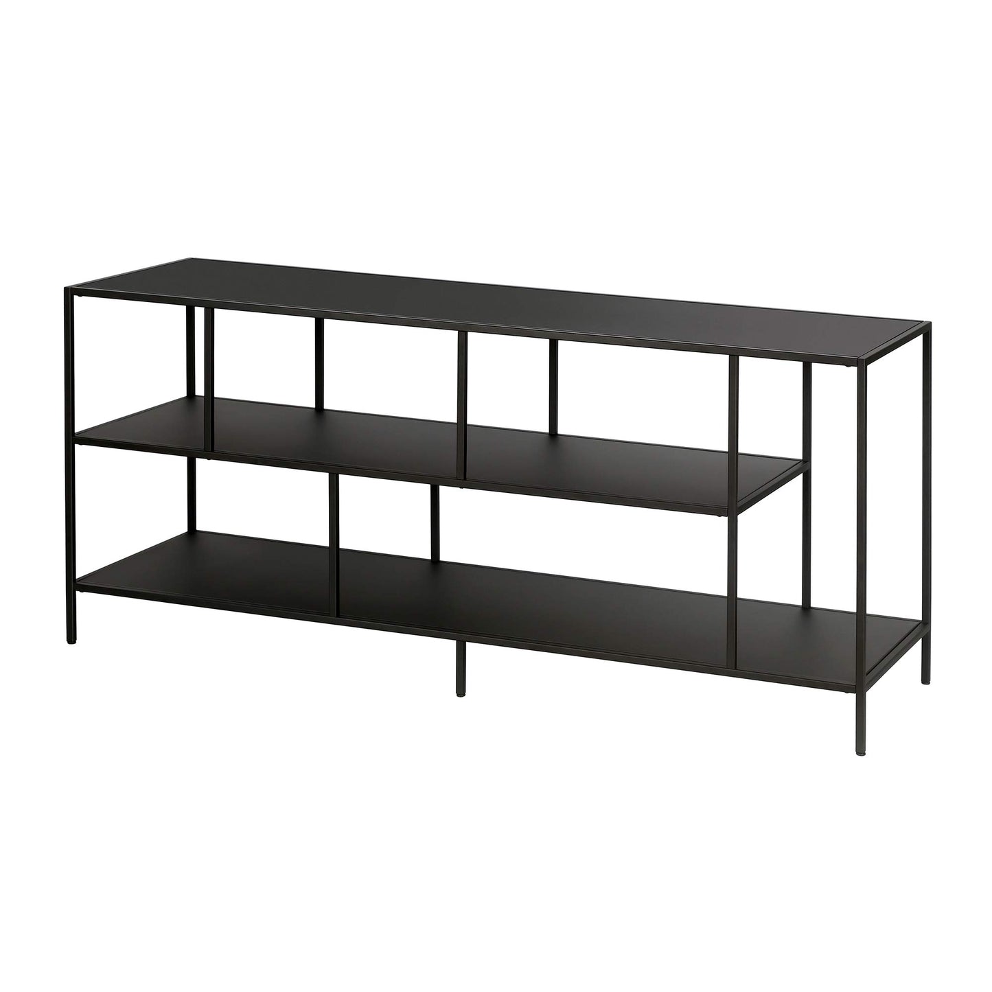Henn&Hart TV Stand for TVs up to 60" with Metal Top and 2 Open Display Metal Shelves for Living Room, Family Room, or Office, Black
