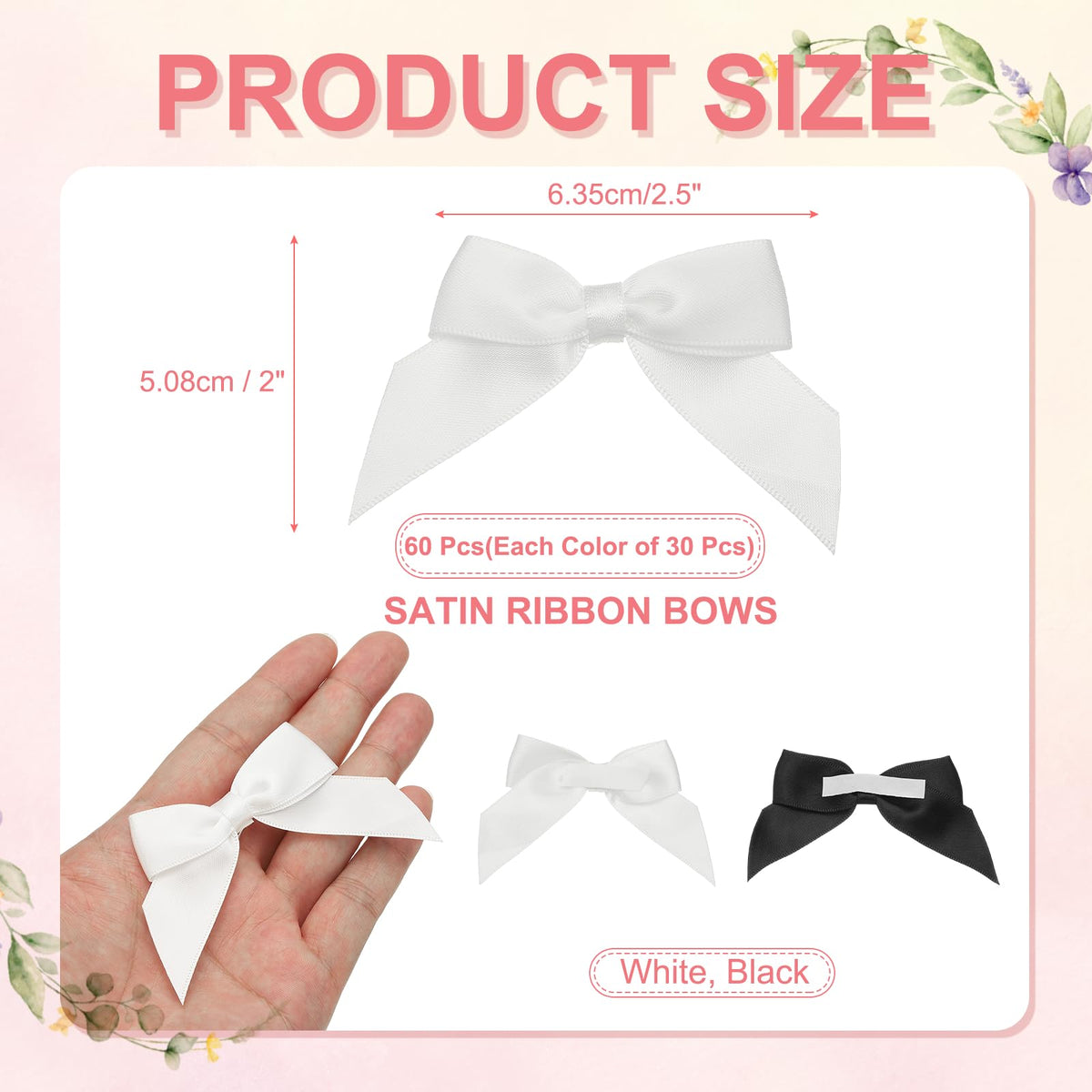 uxcell 1 Set Satin Ribbon Bows, 2.5" Self Adhesive Satin Bows Premade Craft Bow with Double-Sided Tape for Gift Wrapping Making Crafts Birthday Party Wedding Decorations, Black, White