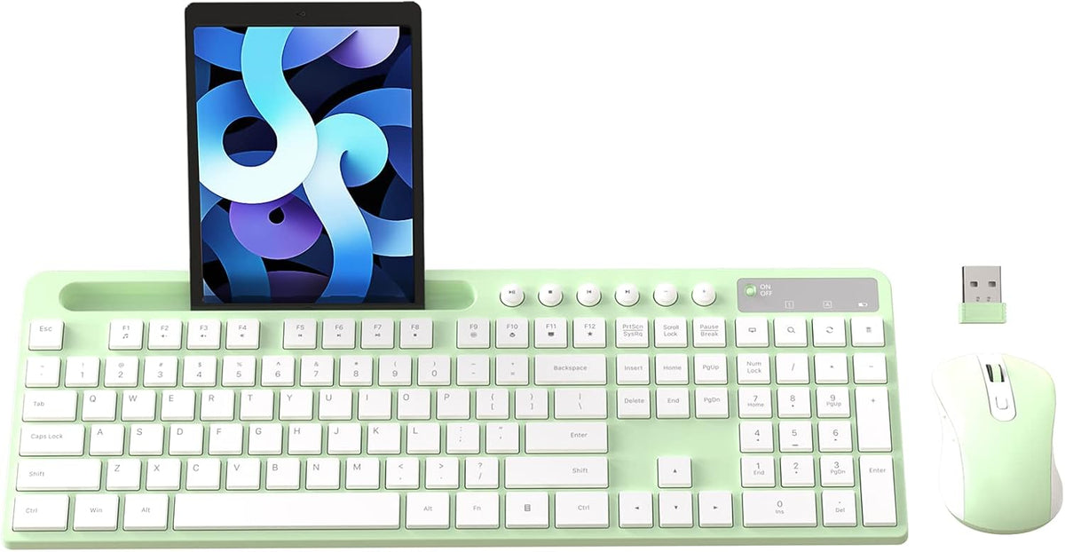 MARVO 2.4G 6 Wireless Keyboard and Mouse Combo, Ergonomic Wireless Computer Keyboard with Phone Tablet Holder, Silent
