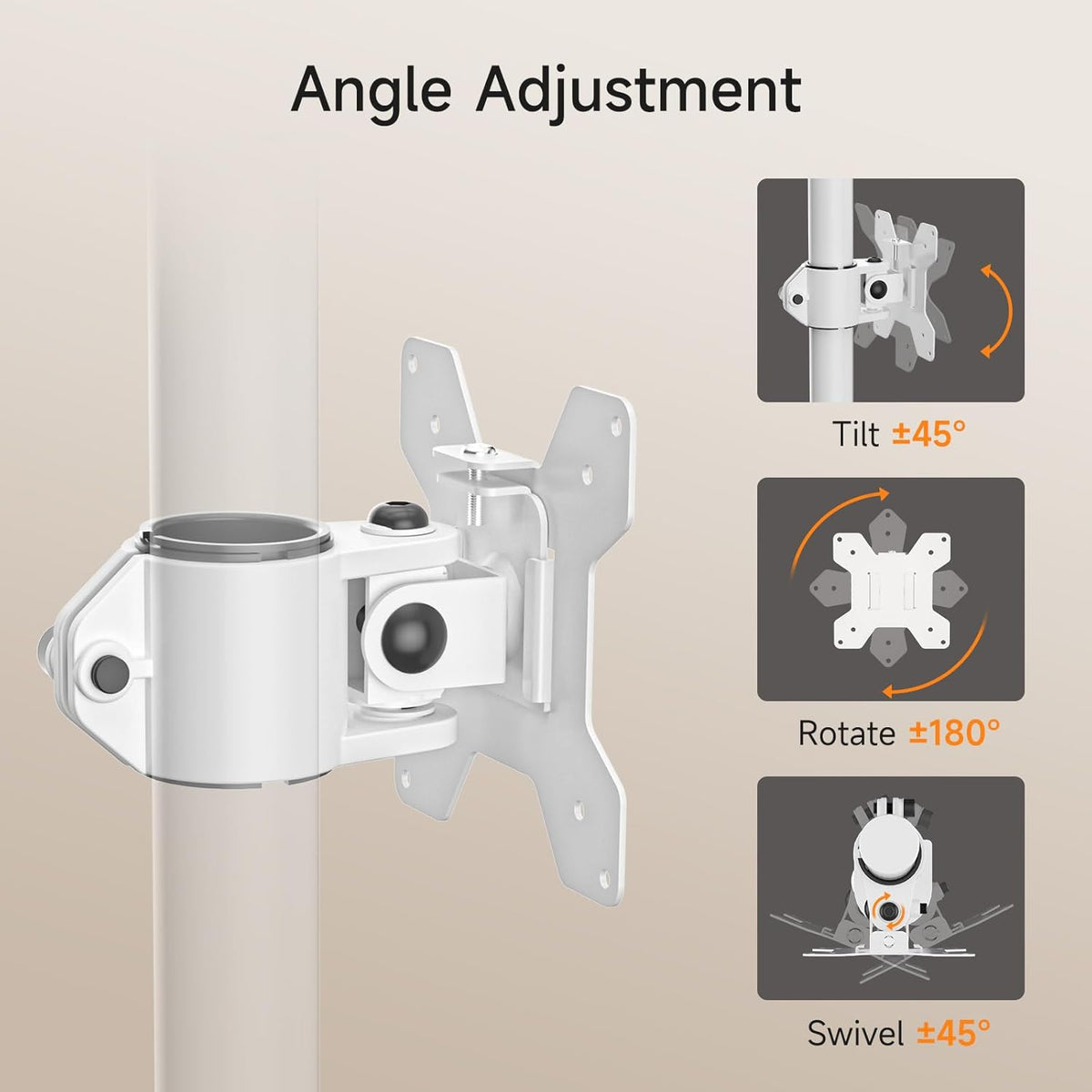 suptek Mount,White(MD6TBW-2) Single Head and Plate Vesa Pole Mount Bracket for Monitor