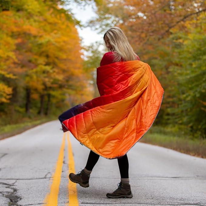 Rumpl Original Puffy Blanket - Warm, Water-Resistant Camping Blanket with 100% Recycled Synthetic Insulation, 52"x75", Original Puffy V1, Sunset Fade