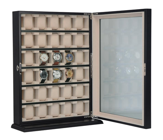 TIMELYBUYS 30 Piece Black Wood Watch Display Wall Hanging Case and Storage Organizer Box and Stand for Oversized Watches