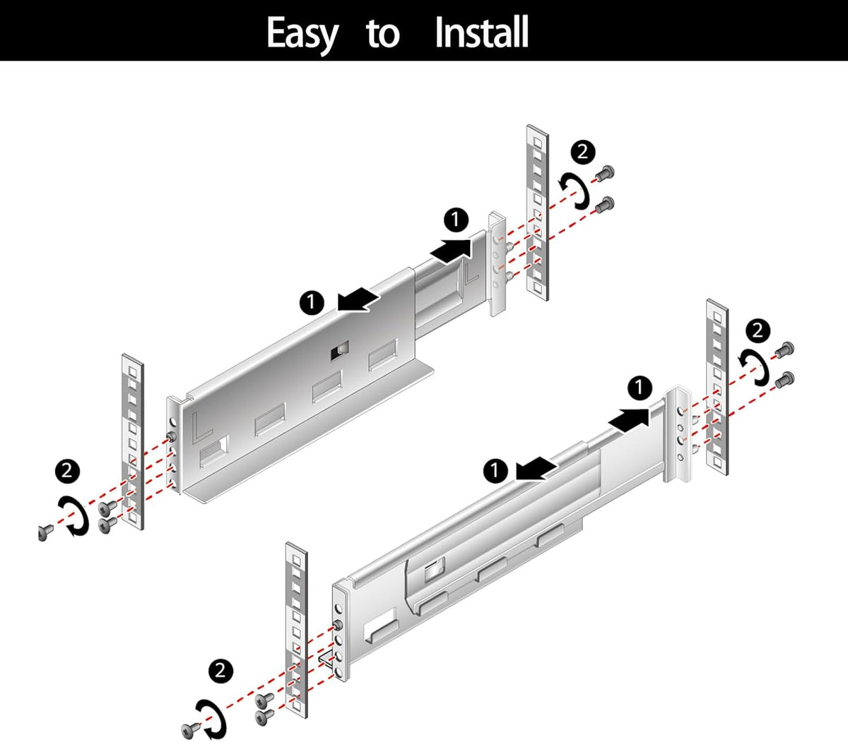 Suprwin 1U 4-Post 17"-27.9" Depth,110 Lbs Server Rack Rails, Universal Rack Mount Rails Fit for Dell Compaq Hp IBM APC