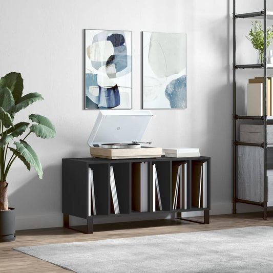 Vinyl Record Storage Cabinet with Iron Legs, Mid-Century Modern Media Console for Living Room, Matte Black Engineered Wood Record Player Stand, 39.4x15.0x18.9 Inches