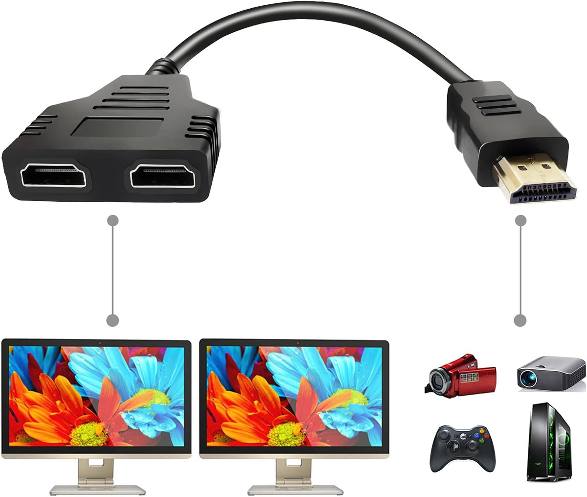 BATU 1 2 1 2 HDMI Splitter Adapter Cable - Hdmi Splitter in Out Male to Dual Female to Way for HD, LED, LCD, TV