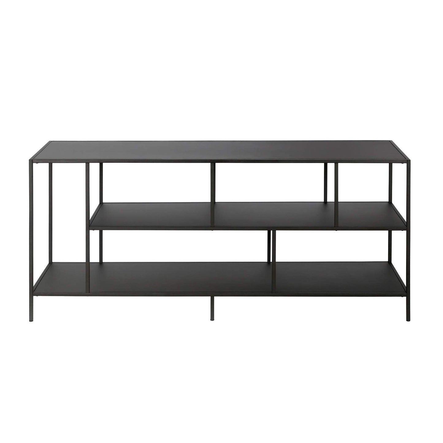 Henn&Hart TV Stand for TVs up to 60" with Metal Top and 2 Open Display Metal Shelves for Living Room, Family Room, or Office, Black