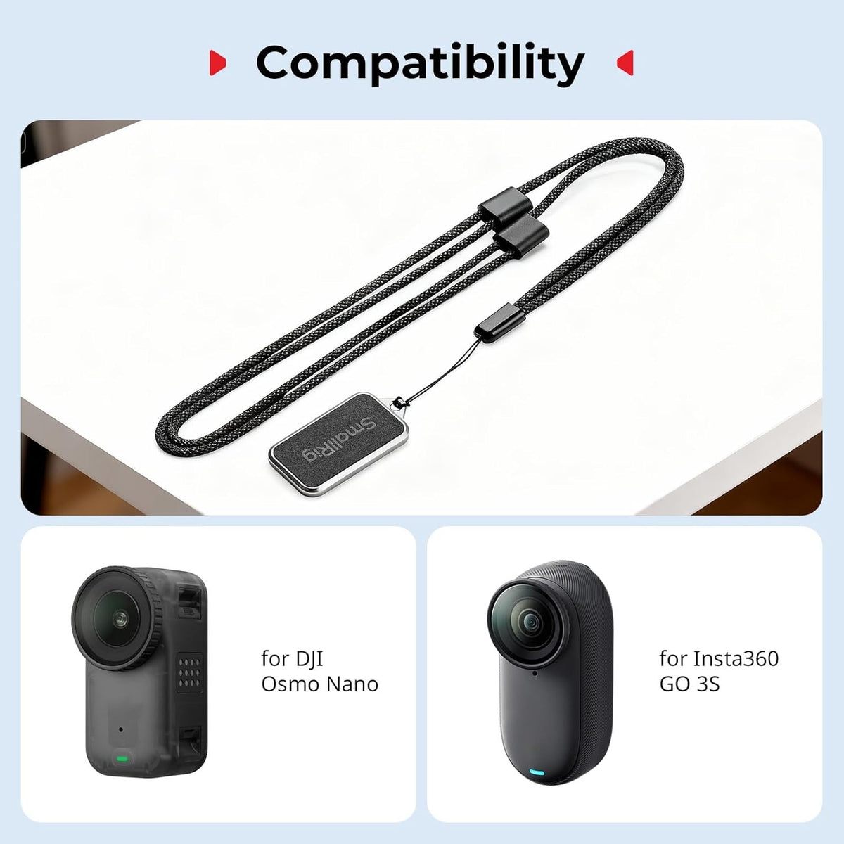 SMALLRIG Insta360 3S, Magnetic Mount for DJI Osmo Nano, for GO with Neck Strap, Wrist Strap, Anti-Loss Hanging Hole