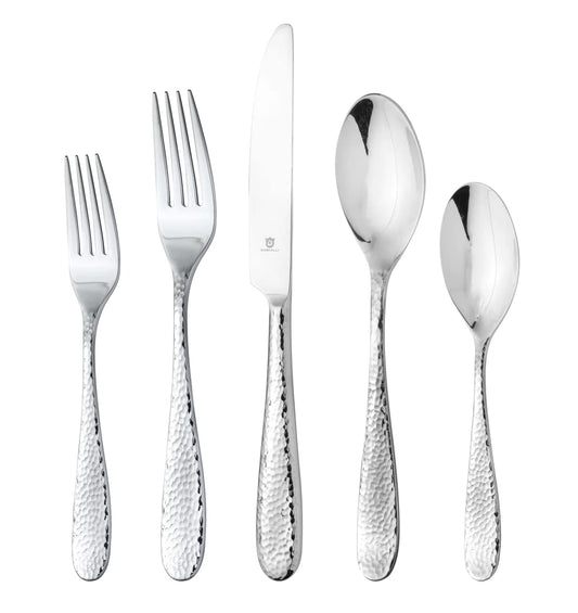 DANIALLI Hammered Silverware Set | Premium 18/10 Stainless Steel Flatware Service for 12 | Heavy-Duty & Dishwasher Safe | Built to Last (60-Piece, Fidenza Hammered)
